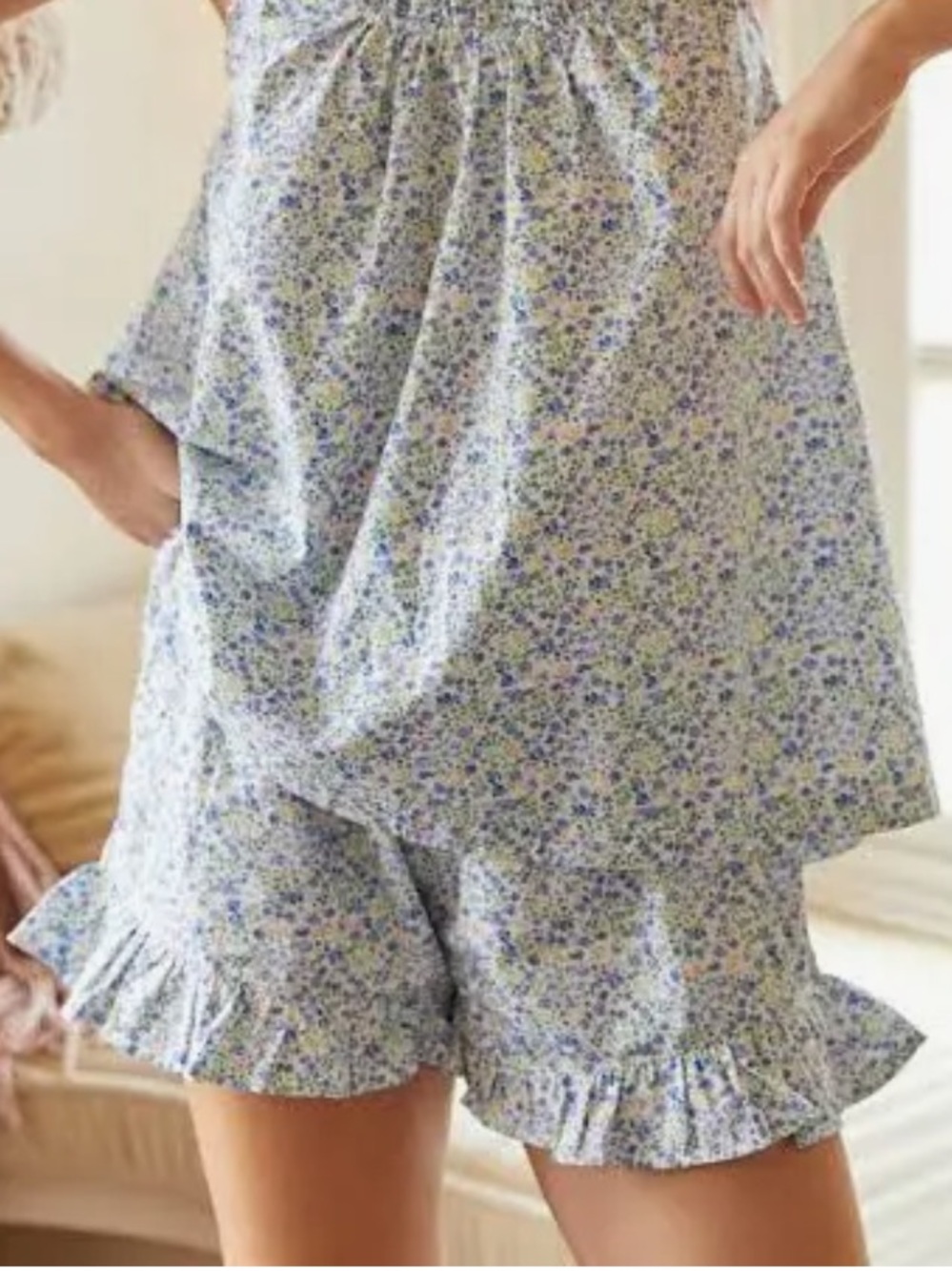 Piyama Women's Nicolette Cotton Pajama Shorts Ruffle Floral Feminine Size Small